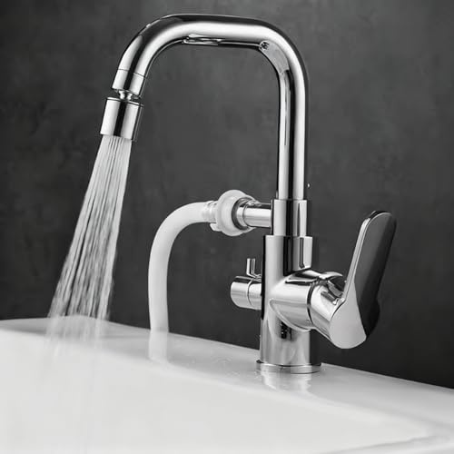 XSDSM Rubinetto per Lavatrice Doppia Uscita con connettor Tubo Rubinetto Lavabo Da Appoggio Bagno In Ottone Acqua Calda E Fredda,Argento