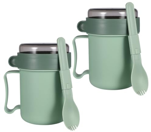 TOVINANNA Lot de 2 Bols à Soupe Micro-ondables en Pp avec Couvercle et Louche, Légers et Portables pour Porridge et Repas Rapides la Maison, Couleur Vert