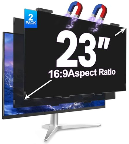 GUDTEKE 2Pack Magnetic 23 Inch Privacy Screen for Computer Monitor 16:9 Aspect Ratio, Hanging Removable Anti-Blue/Glare Protector Film, Anti Spy Desktop Security Private Filter 23in