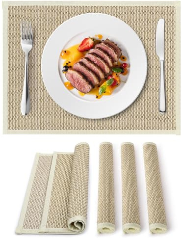 fanquare Bamboo Placemats Set of 4, Rustic Rectangle Braided Place Mats