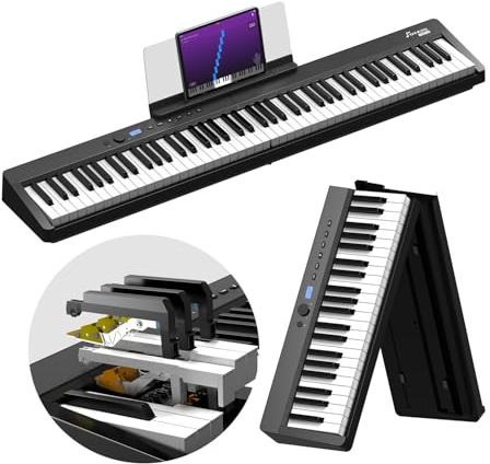 OYAYO Faltbares 88 Tasten Gewichteten Tasten Digitalpiano, Bluetooth MIDI & Audio, 128 Klänge & Rhythmen, 2600mAh Akku Stereolautsprecher, Elektronisches Klavier für Einsteiger & Musiker