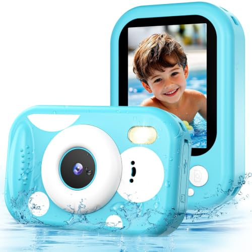 CHAKEYAKE Unterwasserkamera, IP67 10M/32.8FT Kinderkamera 1080P wasserdichte Digitalkamera mit 2.4 HD Bildschirm, 10X Digitalzoom, SD Karte, Geschenk für Jungen und Mädchen 3–12 Jahre, Blue