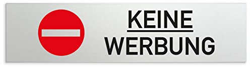 Türschilder24 Aluminium Türschild - Briefkastenschild Keine Werbung 160 x 40 x 1,5mm (Oberfläche veredelt) • Selbstklebend