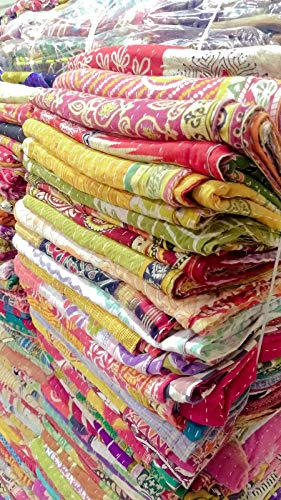 Mycrafts Kantha-Steppdecke, indischer Großhandel, 5 Stück, Tribal-Kantha-Steppdecke, Vintage, handgefertigt, Decke, Patch, Kantha-Überwurf, Hippie, Bohemian-Stil, Alter Sari, hergestellt Kantha,