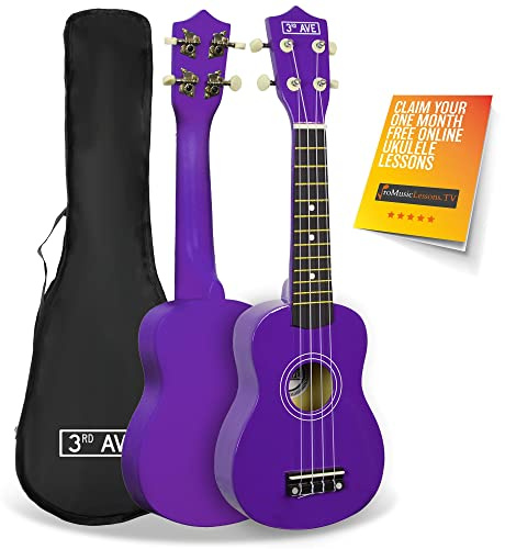 3rd Avenue Ukulele soprano para principiantes de 21 pulgadas de 3rd Avenue, Púrpura, Funda de transporte