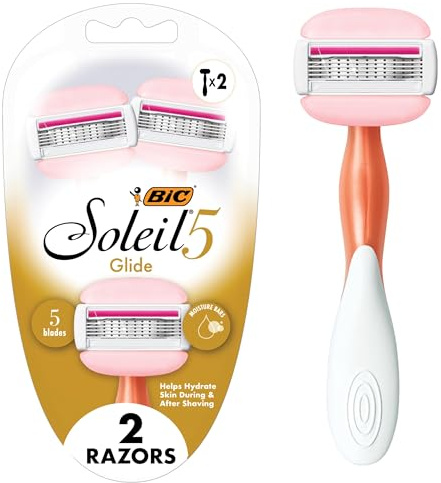 BIC Soleil 5 Glide Women's Disposable 5-Blade Razors, Smooth Glide With Shea Butter Moisture Bars, 2-Pack