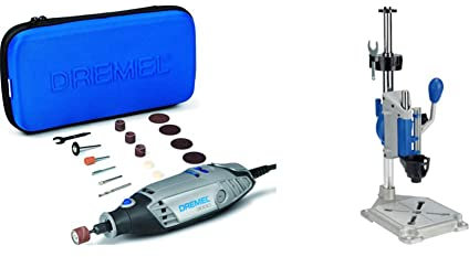 Dremel 3000 Outil Rotatif Multifonction 130W avec 15 Accessoires et 1 Sac, Vitesse Variable 10000-33000 tr/min & 220 Support Perceuse à Colonne Workstation pour Outil Rotatif Multifonction