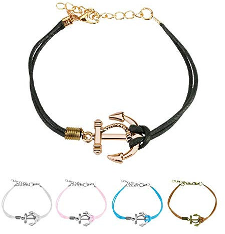 Treuheld Armband - Leder - Anker [01.] - schwarz (Anker: Gold)