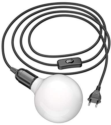 ledscom.de Textilkabel LEHA mit Stecker, Schalter und E27 Fassung, schwarz, 3 m inklusive Leuchtmittel 6,191W 845lm warmweiß