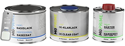 MG PRIME Autolack Set Dose spritzfertig für Mitsubishi W19 White Solid/Islandweiss Basislack + 2K Klarlack 1,25L