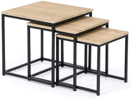 IDMarket - Set aus 3 Couchtischen Detroit 35/40/45 im Industriedesign