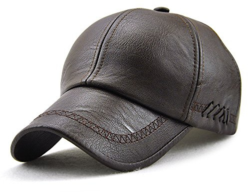 Ueither Baseballkeps för män vintage justerbara läderhattar med snapback, Mörkbrunt, one size