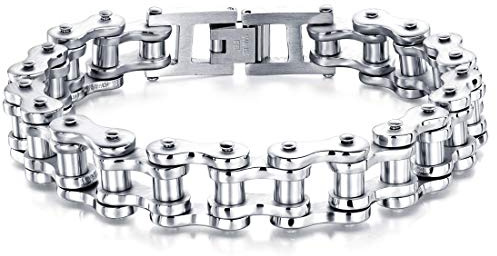 ATEIELLI Pulsera de Hombre Brazalete de Acero Inoxidable Cadena Bici Plateado Dorado JWB301 (Plata, 20)
