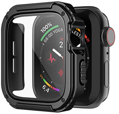 Recoppa Rugged Apple Watch Case 44mm with Screen Protector, Durable Military Grade Protective Cover for Apple Watch SE 6 5 4 (Black)