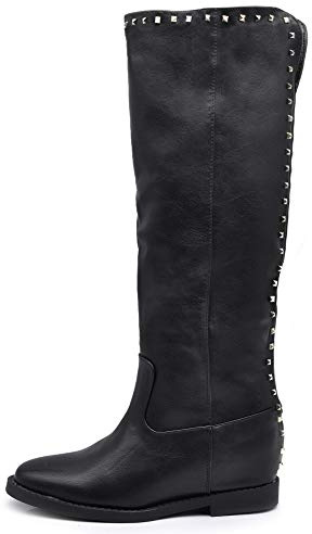 IF Fashion Scarpe Stivali da al Polpaccio Biker Motociclista Equitazione Donna con Borchie Zeppa Interna LY81-4 MP726-1 Nero N.38