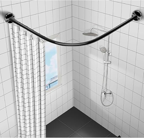 L Form Duschvorhangstange Ohne Bohren, Duschvorhangstange Gebogen Badewanne Edelstahl Duschstange, Badewanne Edelstahl multifunktionale Stretch Gardinenstange70 to 95cm x 90 to 130cm