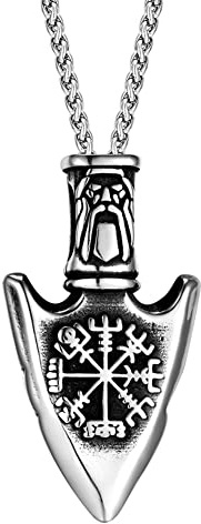 DFWY Wikinger Speer Kopf Halskette, Nordischer Kompass Rune Speer Anhänger Halsketten, Männer Frauen Edelstahl Pfeilspitze Odin Symbol Valknut Amulett Schmuck