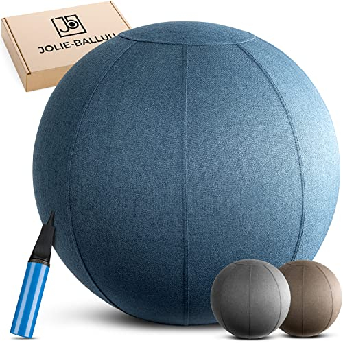 jolie-balluu Sitzball Büro ergonomisch hochwertiger Stoff [Nachhaltigkeitszertifikat] 65cm inkl. Pumpe, gesunde Alternative zum Stuhl, Bürostuhl ergonomisch, Gymnastikball mit Bezug (Petrol)