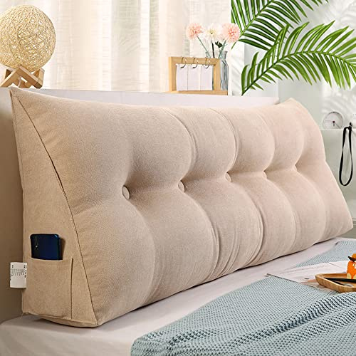 Raktov Dreieckiges Kopfteilkissen mit abnehmbarem Bezug, Polster mit Holzrücken, dreieckiges Lesekissen, einfarbiges Keil-Kopfteilkissen für Bett, Sofa, Schlafzimmer, 200 x 50 x 20 cm, Beige