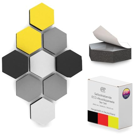 PolySound ECO Akustikpaneele - selbstklebendes 3D-Hexagon-Design - Schallschutz für Büro, Gaming & Wohnen - wiederverwendbar & rückstandslos entfernbar - 9er Set (3-10 cm) - Lively Luster