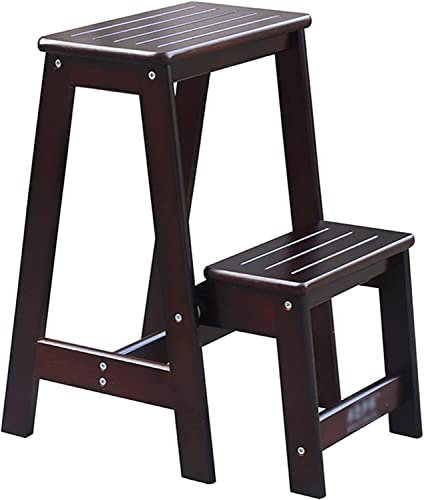 AUGUSE Klappbarer Tritthocker, Leiterstuhl, Massivholz, Klappleiter, multifunktionale Haushaltsleiter, Klettern, 2-stufige Leiter, verdickter mobiler Bodenstuhl, Holzleiter, Aufbewahrungsregal (Farbe: