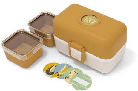 monbento - Lunch Box Bambini MB Tresor Moutarde - Porta Pranzo con 3 Scomparti - Perfetto per Pranzi o Merende a Scuola/Parco - Senza BPA - Sicuro Per Uso Alimentare - Giallo