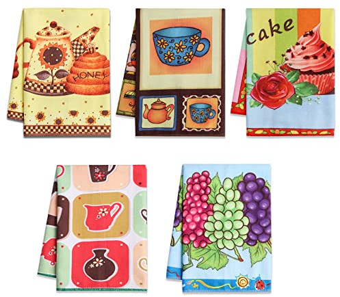 Autilify Strofinacci Cucina Cotone-Set di 5 Asciugamani Da Cucina Per Vacanze Decorativi,40x55 CM (Vini)