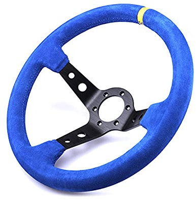 Volante Sportivo Auto,Volante A Calice Volante universale Volante blu pelle scamosciata Nero ALU Frame Deep Concave Volante del volante del volante con il bottone del corno Decorazione
