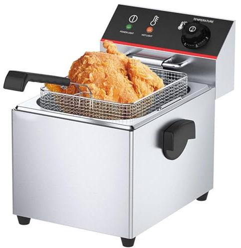 RUYICZB Freidora Industrial 12L, Freidora Electrica De Acero Inoxidable, Sola Profesional Industrial De Acero Regulador De Temperatura Fryer Sartén con Canasta para Uso Comercial Y Doméstico