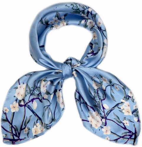 27.5'' Silk Feeling Scarf Medium Square Satin Head Neck Scarf for Women Hair Sleeping at Night，28-Blue