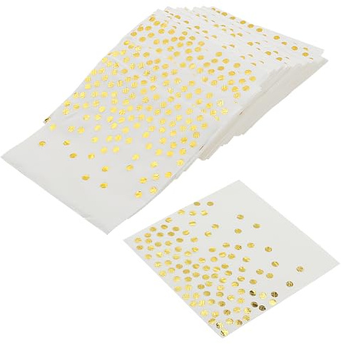 100 PCS 33x33cm White Gold Dot Napkins, White and Gold Paper Serviettes, Paper Dots Napkins for Birthday Party Wedding