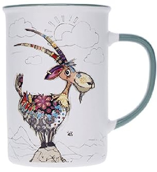 Kiub Grand mug avec des animaux - motif bouquetin au sommet de sa montagne - matière porcelaine fine - contenance 360ML