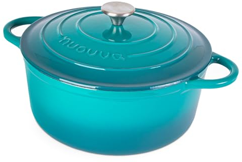 Nuovva Enamelled Cast Iron Dutch Oven Pot with Lid – 6.4 Quart Casserole Dish – Ceramic Dutch Oven for Bread Baking, Roasting, Braising & Stews – Oven Safe up to 500°F – 28cm Teal