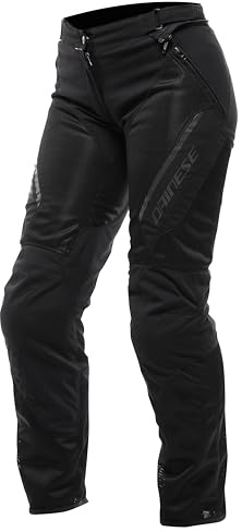 Dainese - Drake 2 Super Air Tex Pants Wmn, Pantalones de Moto Ventilados, de Tejido, para la Temporada de Verano, con Protectores Extraíbles, Mujer, Negro/Negro, 42