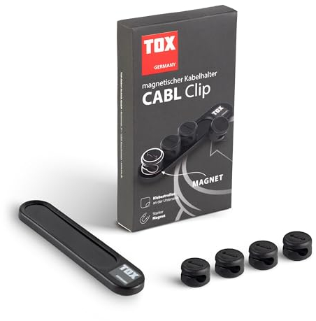 TOX Magnetischer Kabelhalter CABL Clip, für 8 Kabel, mit Magnet oder Klebestreifen für glatte Oberflächen, einfaches Kabelmanagement im Arbeitsbereich, 1 Stück in der Schachtel, 099100001