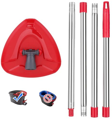 Red Spin Moppkopf Basis mit Wischmoppgriff für Vleda Turbo Spin 2-in-1-Tankmopp-Nachfüller, dreieckiger drehender Wischmoppkopf für Turbo Smart/EasyWring&Cleaning Mop – Turbo-Mopp-Zubehör