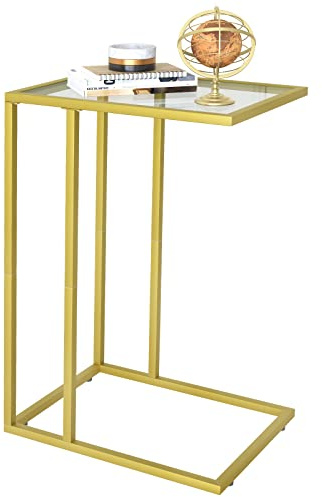 Beistelltisch C Form, Couch Beistelltischs, Kaffeetisch Kleiner Tisch, Sofa Tisch Beistelltische Bett, Side Table Beistelltische Sofa, Couchtisch Klein Laptop Tischs, Sofatisch, Glasmaterial, Gold