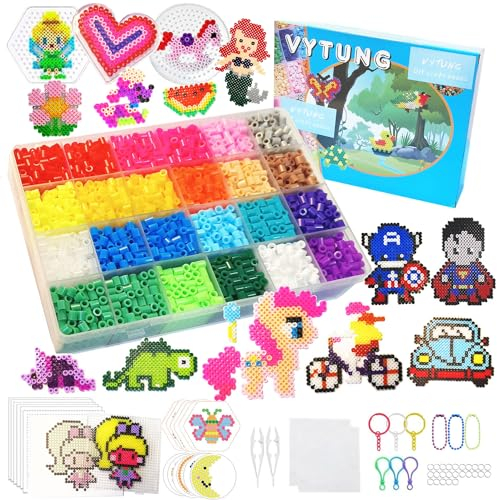 Vytung 6280 Stück Bügelperlen Set,202 Muster DIY Bügelperlenset Zubehör,Steckperlen 5mm für Mädchen Jungen Kinder 24 Farben mit Bügelperlen Platten in Organizerbox