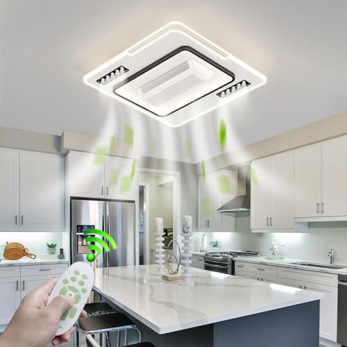 LYSDjia LED Deckenleuchte mit Ventilator Moderne 120° Drehung Deckenventilatoren mit Beleuchtung Fernbedienung 48W Dimmbar Timer Lampe mit Ventilator für Schlafzimmer Esszimmer Licht