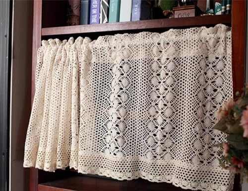 Izielad Rideaux Brise-Bise Court Macramé - Cuisine, Placard, Bohème, Brise Vue Rétro pour Bistrot, Salles De Café, Fenêtre - LxH 100x60cm