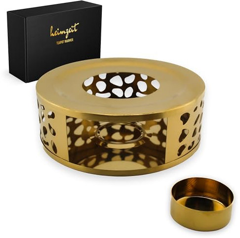 heimzeit Warmer for Teapots and Coffee Pots made Stainless Steel [Ø 15 cm, Gold], Teapot Warmer with Candle Holder, Elegant Design, Scratch-Resistant and suitable
