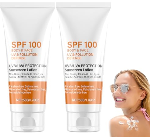 Crème Solaire SPF100, lait solaire hydratant, Crème Barrière de Protection, Lotion De Protection Contre Les Rayons Uv Pour Les Soins De La Peau Du Visage Et Du Corps, Pour Tous Les Types De Peau