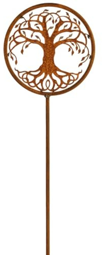 Piquet de jardin résistant aux intempéries - Arbre de vie en anneau - 118 cm - En fer - Figurine zen spirituelle pour jardin, balcon, terrasse - En métal patiné - Article de décoration pour jardin