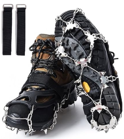 KEELYY Steigeisen für Wanderschuhe, Steigeisen für Bergschuhe mit19 Schuhspikes, Verdickte Schuhkrallen aus Edelstahl, Traktion mit Anti-Rutsch, für Walking, Joggen, Klettern und Wandern,L