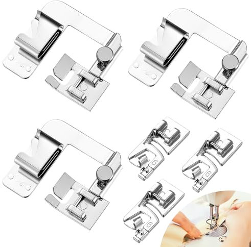 6 STK Nähfüße für Nähmaschine Rollsaumß, Rollsaumfuss für Nähmaschine Saumfuss Presser Nähfüße für schmalen Rollsaum(3/4/6 mm), Nähmaschinenfüße für Breiten Rollsaumfuß(4/8,6/8,8/8 Zoll) Nähzubehör