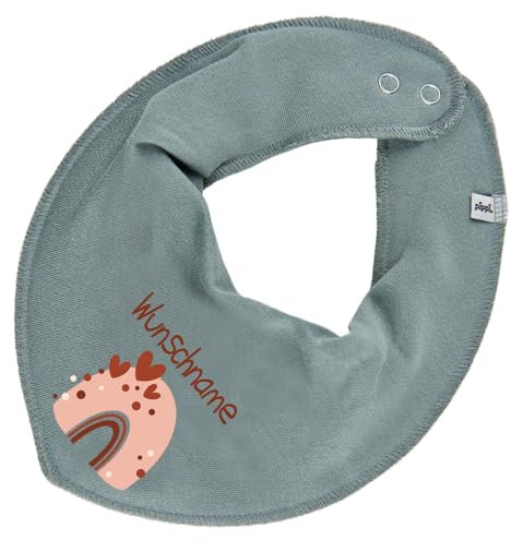 Elefantasie Personalisiertes HALSTUCH für Baby oder Kind aus Baumwolle in Einheitsgröße mit Motiv Regenbogen beige und Wunschname bedruckt eukalyptus