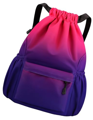 Pystuvo Drawstring Bag, Drawstring Gym Bag, Waterproof Swimming Bags With Mesh Pockets Water, Drawstring Bags With Outside Zipper for Sports Holidays Swimming Travel, Gradient red