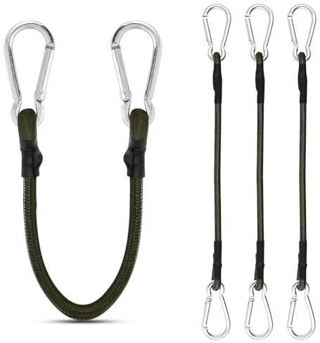 Casenly Corde Elastiche con Moschettone, 4 Pezzi 30 cm Cinghie di Fissaggio Corda Elastica Resistente Gancio Elastico Corda Elastica con Moschettone per Campeggio Teloni Bagagli, Verde