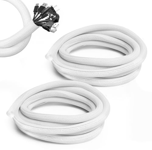 ZAVIA Cable Tidy Sleeve | Wire Covers for Cables (Pack of 2) 10ft-1/2inch Cable Sleeve for Computer, TV, Home, Office| Cable Management Sleeve | Braided Cable Sleeve with Slot Opener