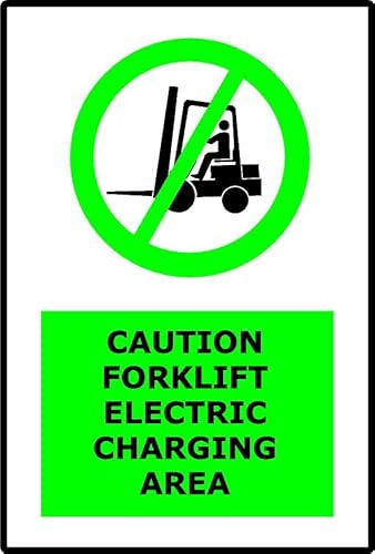 Caution Forklift Electric Charging Area | 40cm x 30cm | Green/Black - PVC Plastic Sign for Warehouses, Industrial Sites, Logistics, and Safety Compliance | UK-Made with Renewable Energy